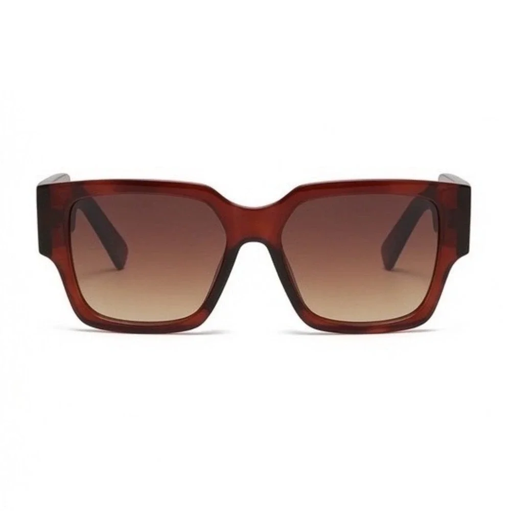 Square Sunglasses Brown Frame Gold  Premium Eyewear‎ Luxury Women Shades Lentes